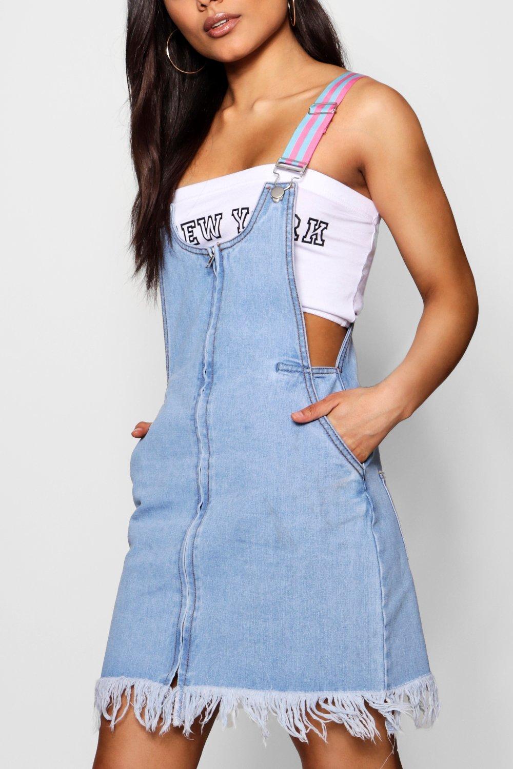 Zip front 2025 denim pinafore dress